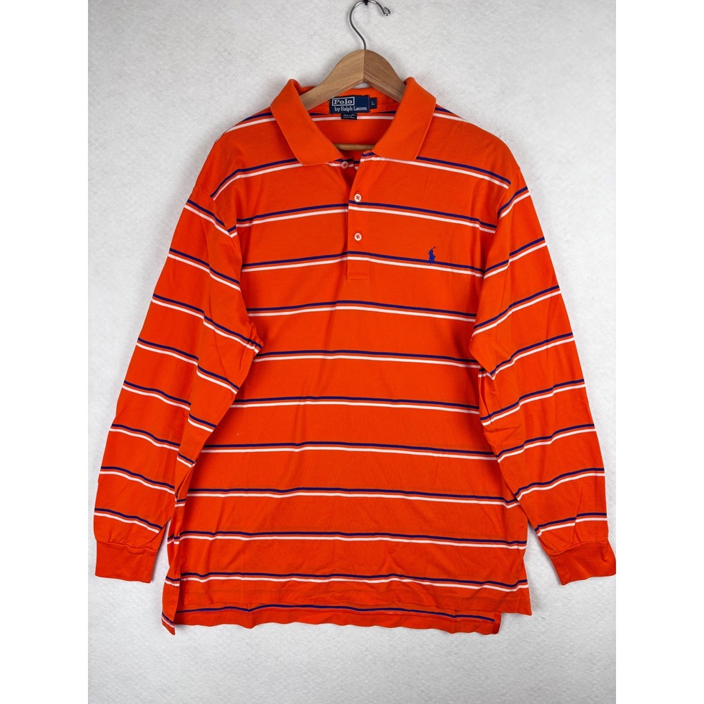 Polo Ralph Lauren Long Sleeve Polo Shirt Size L Vintage 90s Striped Pique Knit